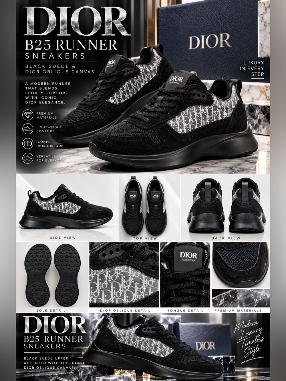 Dior B25 Runner Sneakers featuring a black suede upper🔥New! Size: 12